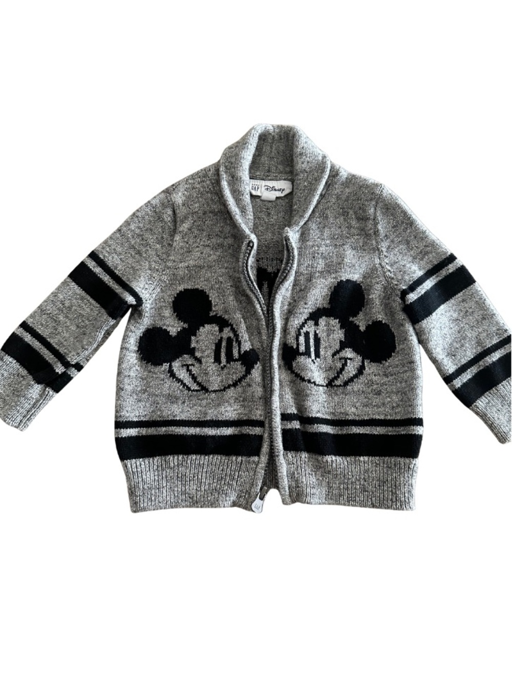Disney Gray & Black Mickey Mouse Zip Knit Sweater